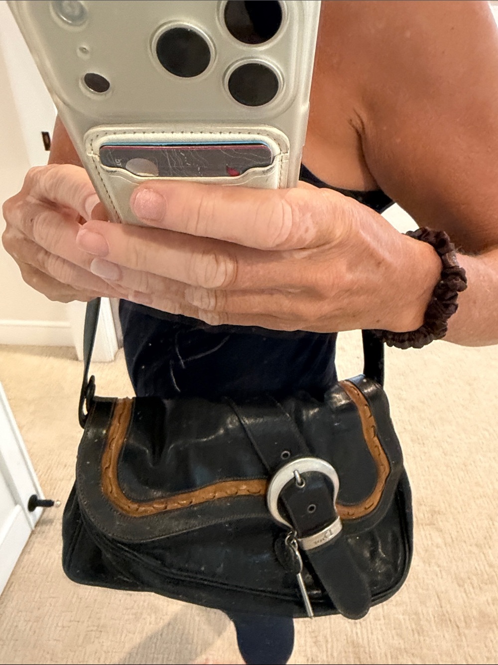 Dior Black Leather Shoulder Bag with Brown Trim - Picture 9 of 11